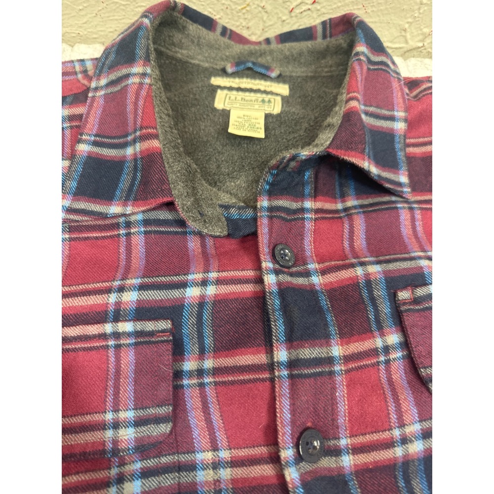 LL Bean Fleece Lined Flannel Shirt Mens XXL Regular Plaid Traditional Fit 298189